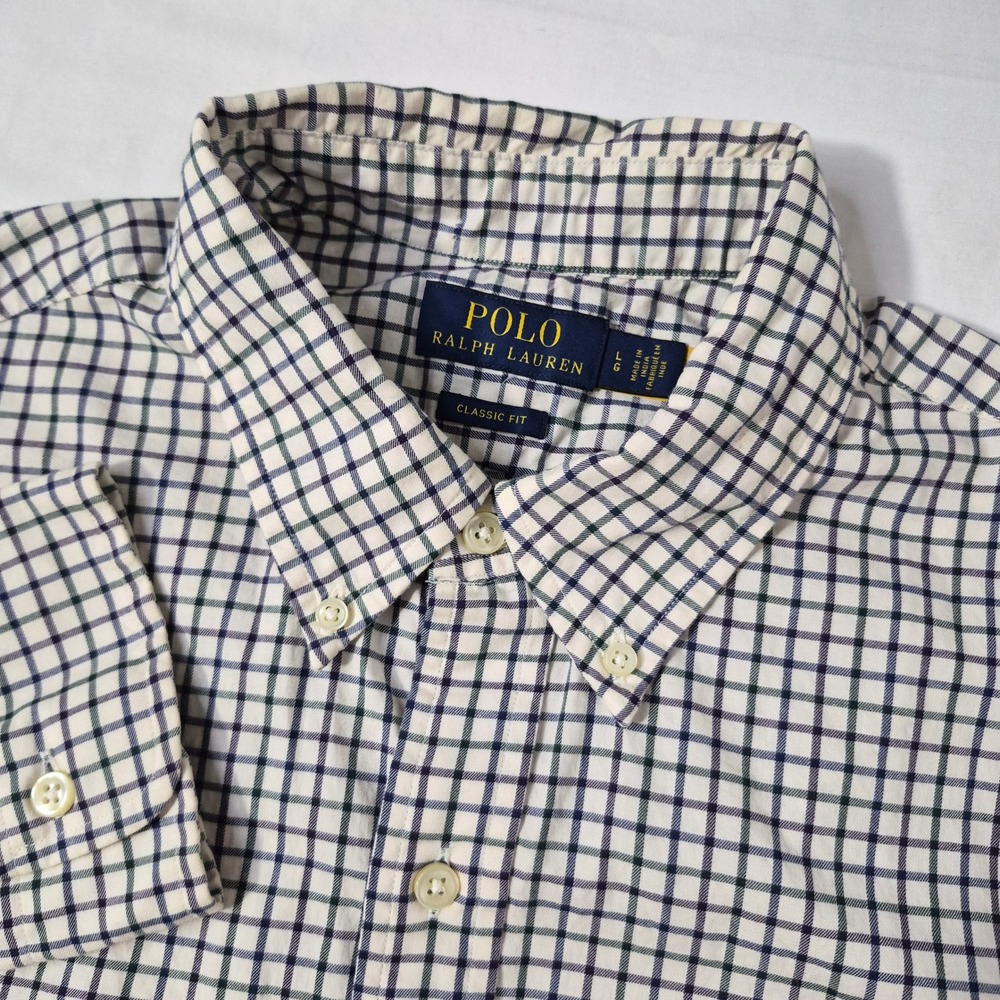 Polo Ralph Lauren Button Down Shirt Mens Large Classic Fit Tattersall Plaid Pony